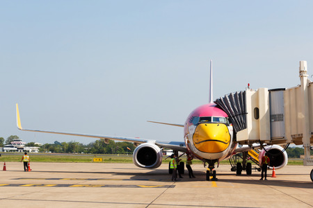 Ubonratchathani, Thailand - June 5 2015: Nokair plane waiting fly at Ubonratchathani airport.のeditorial素材