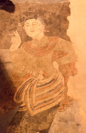 Nan, Thailand - September 18, 2015:   Beautiful mural showing lifestyle and culture of Nan people in the past at Wat Phumin, Northern of Thailand.のeditorial素材