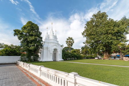 White gate of Wat Suan dok, Chiangmai, Thailand.の写真素材
