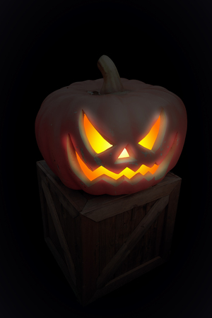 Halloween pumpkin, jack_o_latern on wood box.の写真素材