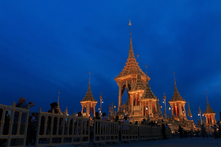 Bangkok, Thailand - November 28, 2017: The royal crematorium of His Majesty King Bhumibol Adulyadej at night.のeditorial素材