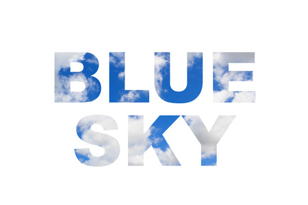 Blue sky word, clipping mask style, on white background.の写真素材