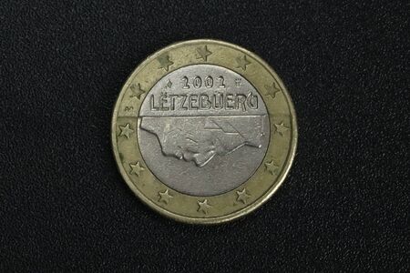 One Euro heads side coins macro money Europe close up Luxembourg 2002