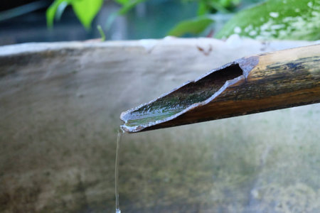 Water flow from bambooの写真素材