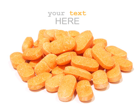 Pills of vitamin C on white backgroundの写真素材