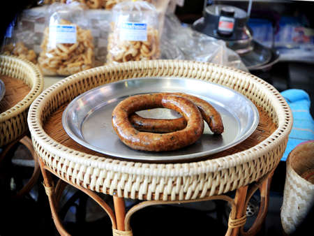 native grilled sausage in the north of thailand named SaiAueの写真素材