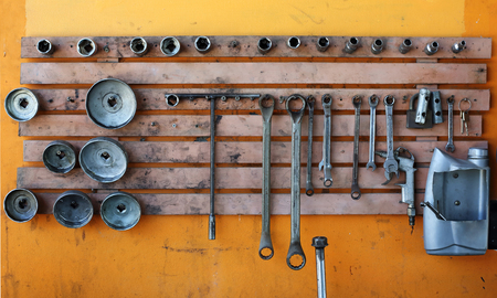 Wrenches  on a metal for car repairsの写真素材