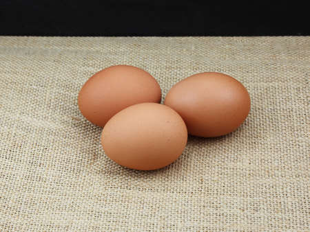 eggs put on the brown sackの写真素材