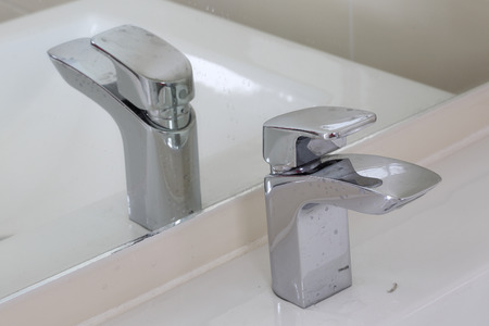 close up of Modern bathroom faucetの写真素材