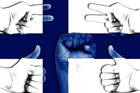hands on Finland flag backgroundの写真素材