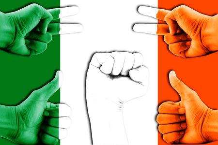 hands on Ireland flag backgroundの写真素材