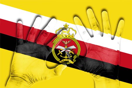 hands on brunei flag backgroundの写真素材
