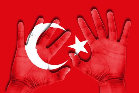 hands on turkey flag backgroundの写真素材
