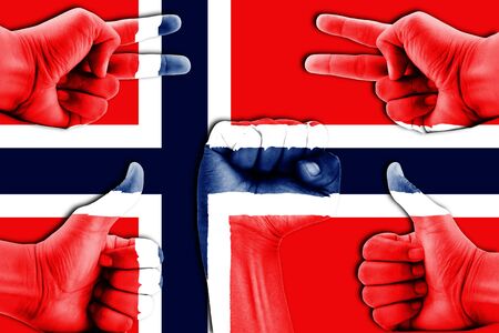 hands on Norway flag backgroundの写真素材