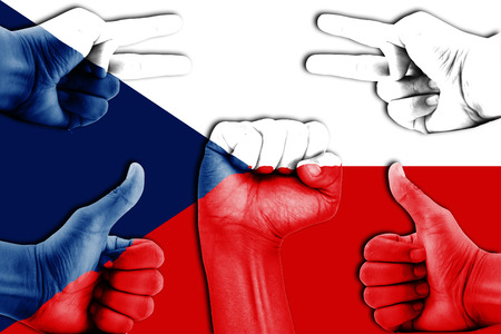 hands on Czech flag backgroundの写真素材