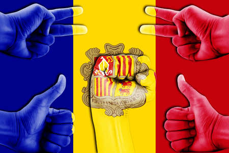 hands on Andorra flag backgroundの写真素材