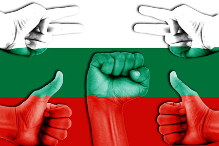 hands on Bulgaria flag backgroundの写真素材