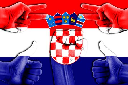 hands on Croatia flag backgroundの写真素材