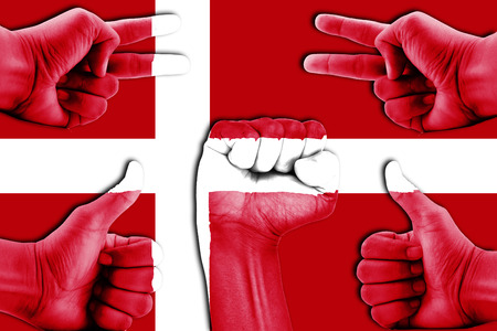 hands on Denmark flag backgroundの写真素材
