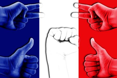hands on France flag backgroundの写真素材