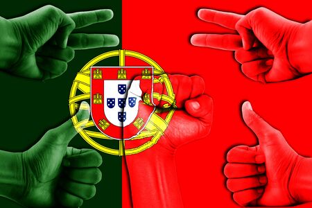 hands on Portugal flag backgroundの写真素材