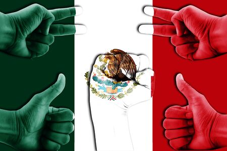 hands on Mexico flag backgroundの写真素材