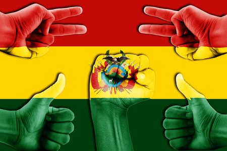 hands on Bolivia flag backgroundの写真素材