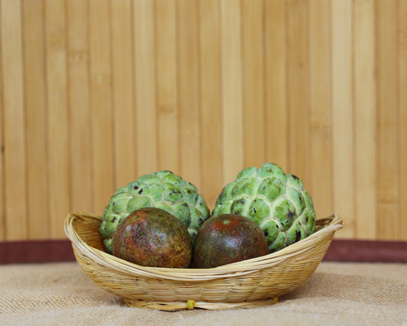 fruits on the wicker basketsの写真素材