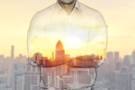 Double exposure Spirit business man, spirit of financeの写真素材