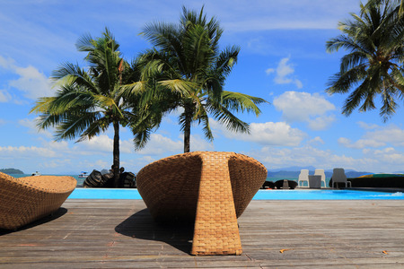 Chaise longue by the beachの写真素材