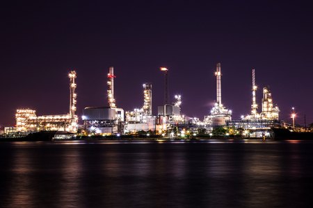 Oil refinery industry plant in the night.の写真素材