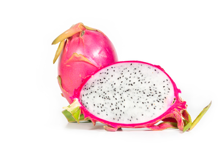 Full and half dragon fruit with isolated on white background.の写真素材