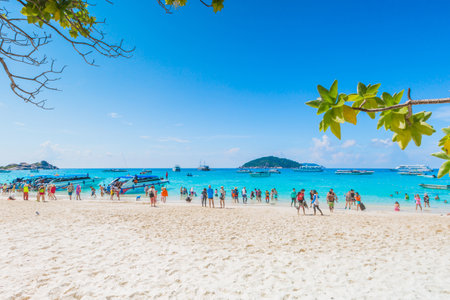 PHANGNGA, THAILAND- APRIL 23, 2017: Similan Island N8 -It is a beautiful natural place, many tourists on the beach in the holiday.のeditorial素材