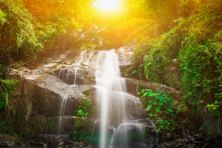Waterfall in forest at Shaiku National Park, Thailandの写真素材