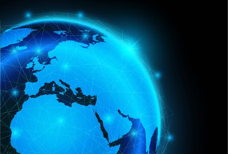glowing blue circular world map, vector illustrationのイラスト素材