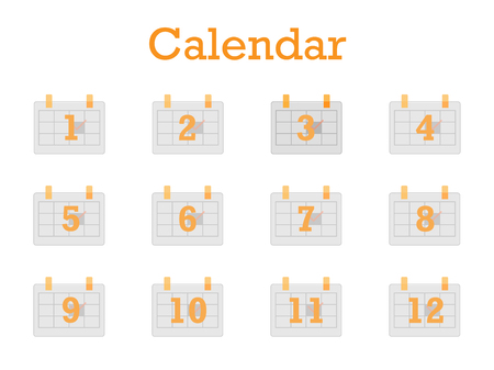 calendar flat icon one to twelve month isolated on white background, vector illustrationのイラスト素材