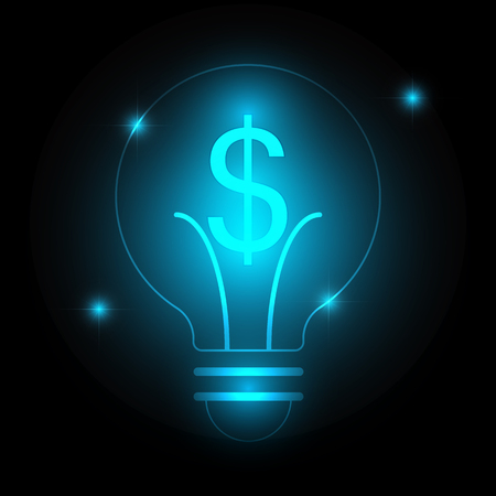 glowing blue dollar sign and bulb technology icon background as business, investment and money concept, vector illustration EPS10のイラスト素材