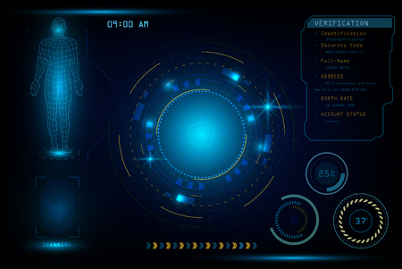 Fingerprint sign scanner, interface screen identification virtual system as security access concept.のイラスト素材