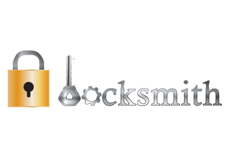 Locksmith logo symbol isolated on white background as repair, industrial and brand concept vector illustration.のイラスト素材