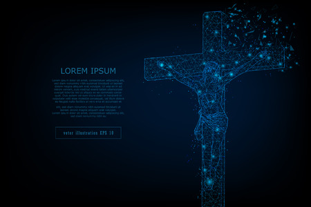 Illustration of Jesus on crucifix in polygonal line concept.のイラスト素材