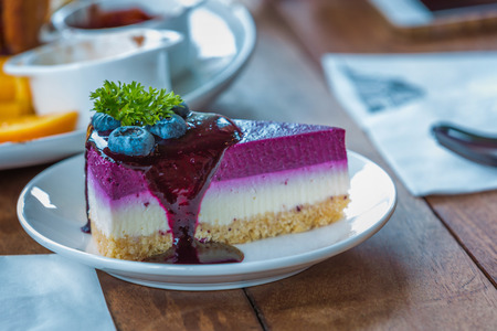 Delicious blueberry cake, closeup view dessert background.の写真素材