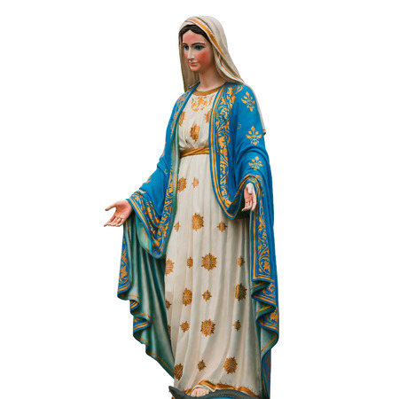 Virgin Mary statue of Catholic Church isolated on white background.の写真素材