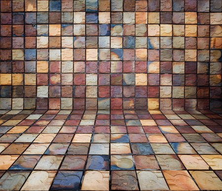 Beautiful baked clay ceramic tile old art backgroundの写真素材