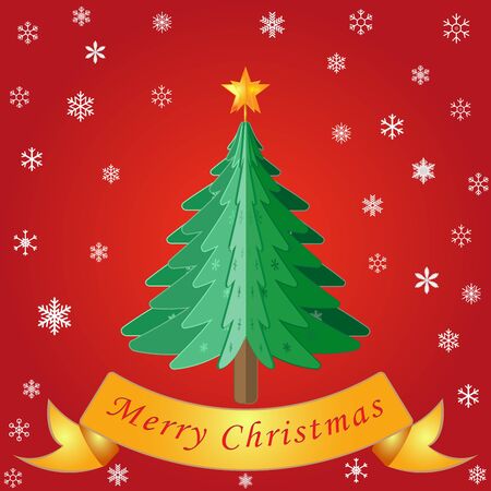 Christmas tree and snowflake on red background as Merry Christmas, paper art and craft style concept. vector illustrationのイラスト素材