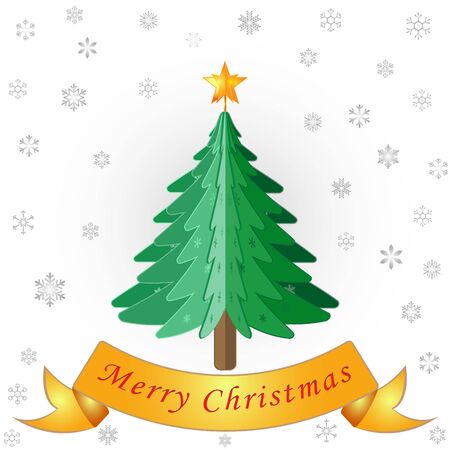 Christmas tree and snowflake on white background as Merry Christmas, paper art and craft style concept. vector illustrationのイラスト素材