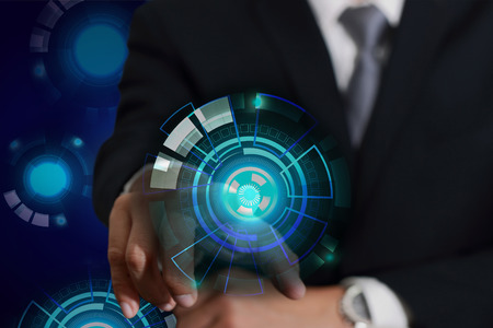 Businessman hand touching digital cyber circular future as business and technology concept.