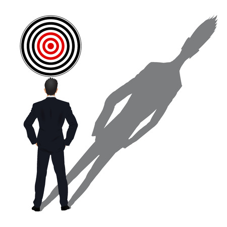 A back turned businessman and looking at the dart as business, goal, target and vision of leader concept. vector illustration.のイラスト素材