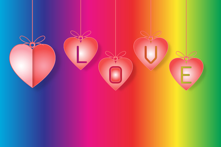 Origami made for love heart on rainbow background as paper art, craft style and valentine's day concept. vector illustrator.のイラスト素材