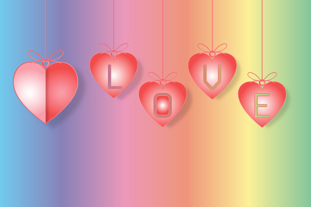 Origami made for love heart on rainbow background as paper art, craft style and valentine's day concept. vector illustrator.のイラスト素材