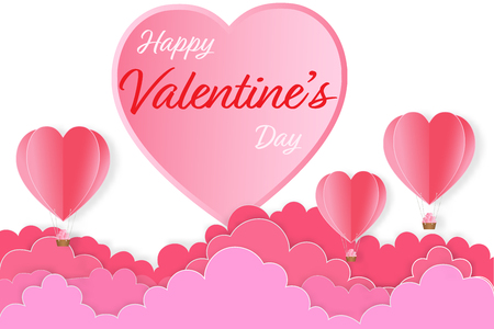 The hot air heart balloon on white sky. Vector illustration.のイラスト素材